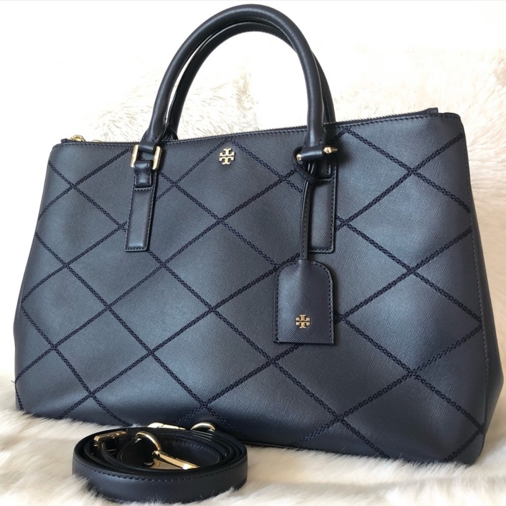 ✨Tory Burch Navy Blue Large Leather Satchel